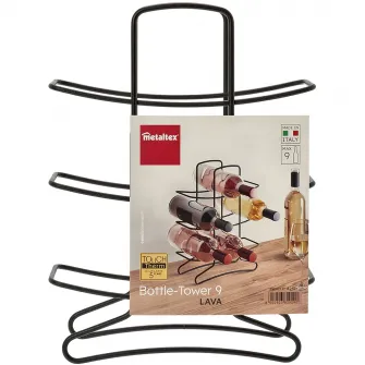 Suport 9 sticle vin Metaltex Lava, metal tratat, 27 x 11 x 36 cm