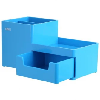 Suport birou Deli, 3 compartimente si sertar, bleu