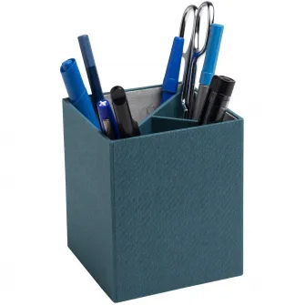 Suport instrumente de scris Exacompta OfficeByMe, 3 compartimente, carton 3mm, 9x9x10,7 cm, Albastru