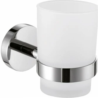 Suport pahar Aquasanit SHELL, pahar din sticla mata, material zamac cromat, finisaj crom lucios, montaj cu dibluri si suruburi (incluse)