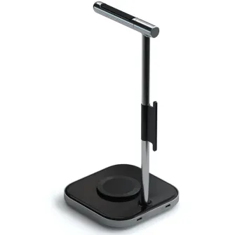 Suport Satechi 2-IN-1 casti si incarcator wireless USB-C cablu inclus, adaptorul priza nu este inclus, Gri spatial