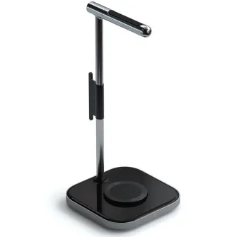 Suport Satechi 2-IN-1 casti si incarcator wireless USB-C cablu inclus, adaptorul priza nu este inclus, Gri spatial