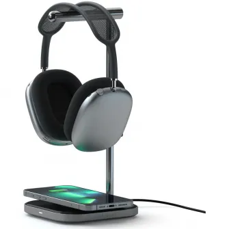Suport Satechi 2-IN-1 casti si incarcator wireless USB-C cablu inclus, adaptorul priza nu este inclus, Gri spatial