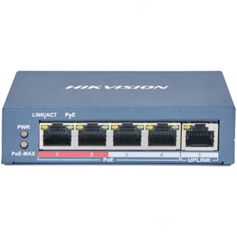 Switch Hikvision DS-3E0105P-E(B), 4-Port, PoE