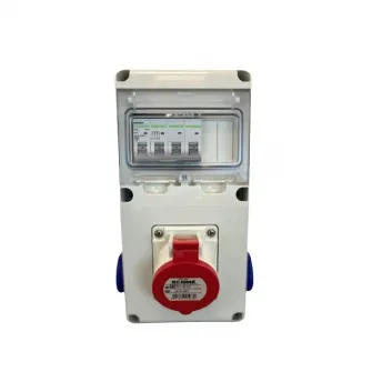 Tablou organizare electrica santier cablat Scame E1 633.RO0024, 5 module, montaj aparent, cu 1 priza trifazica 16A si 2 prize simple cu impamantare, IP44