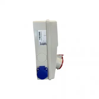 Tablou organizare electrica santier cablat Scame E1 633.RO0023, 5 module, montaj aparent, cu 1 priza trifazica si 2 prize simple cu impamantare, IP44