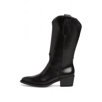 Tamaris, Cizme medii din piele cu toc inalt, Negru, 40