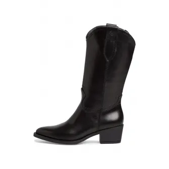 Tamaris, Cizme medii din piele cu toc inalt, Negru, 40