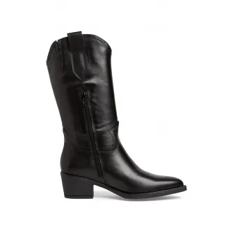 Tamaris, Cizme medii din piele cu toc inalt, Negru, 40
