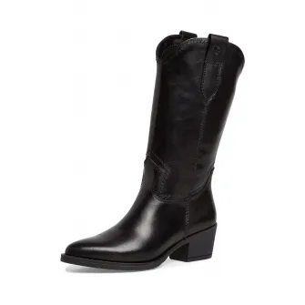 Tamaris, Cizme medii din piele cu toc inalt, Negru, 40