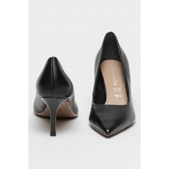 Tamaris, Pantofi din piele intoarsa cu varf ascutit, Negru stins, 38