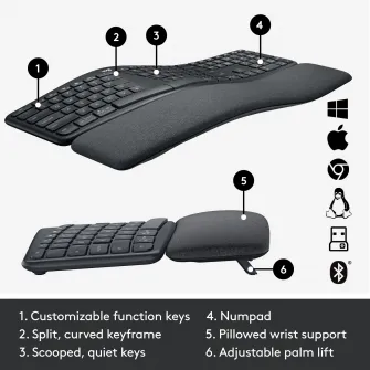Tastatura Logitech Ergo K860, layout US INTL, Negru