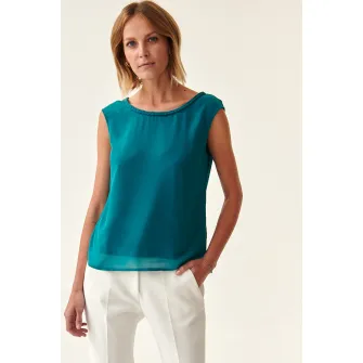 Tatuum, Bluza fara maneci cu garnituri impletite Lani, Turcoaz, 40