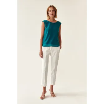 Tatuum, Bluza fara maneci cu garnituri impletite Lani, Turcoaz, 40