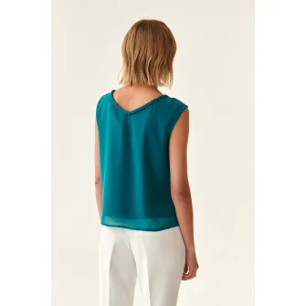 Tatuum, Bluza fara maneci cu garnituri impletite Lani, Turcoaz, 40