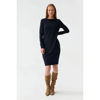 Tatuum, Rochie cu decolteu drapat, Albastru marin, XS