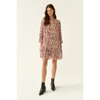 Tatuum, Rochie cu decolteu in V, croiala in A si model floral, Multicolor, 34