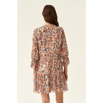 Tatuum, Rochie cu decolteu in V, croiala in A si model floral, Multicolor, 34