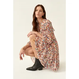 Tatuum, Rochie cu decolteu in V, croiala in A si model floral, Multicolor, 34