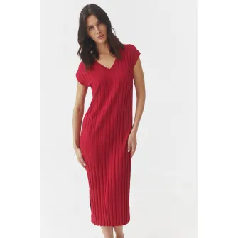 Tatuum, Rochie cu striatii si decolteu in V Liberty, Rosu inchis, 36