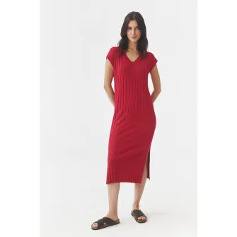Tatuum, Rochie cu striatii si decolteu in V Liberty, Rosu inchis, 36