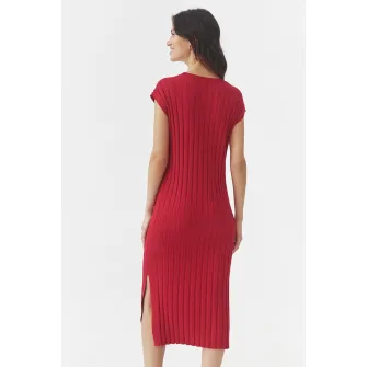 Tatuum, Rochie cu striatii si decolteu in V Liberty, Rosu inchis, 36