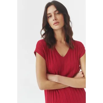 Tatuum, Rochie cu striatii si decolteu in V Liberty, Rosu inchis, 36