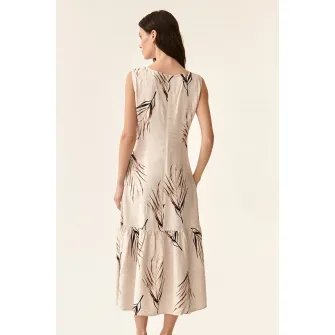 Tatuum, Rochie din amestec de in cu imprimeu, Maro inchis, Bej, 34