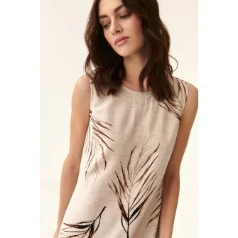 Tatuum, Rochie din amestec de in cu imprimeu, Maro inchis, Bej, 34