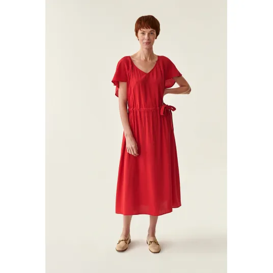 Tatuum, Rochie midi cu cordon in talie, Rosu, 42