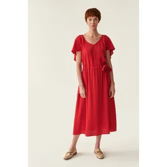 Tatuum, Rochie midi cu cordon in talie, Rosu, 42