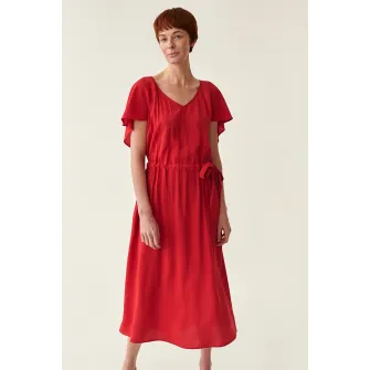 Tatuum, Rochie midi cu cordon in talie, Rosu, 42