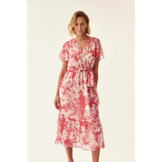 Tatuum, Rochie midi evazata cu imprimeu floral, Alb, Roz, 42
