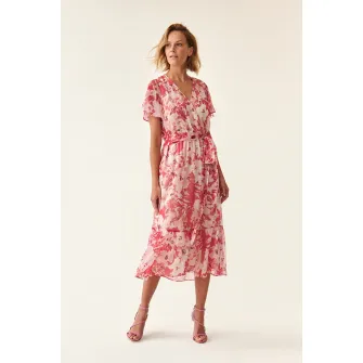 Tatuum, Rochie midi evazata cu imprimeu floral, Alb, Roz, 42