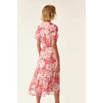 Tatuum, Rochie midi evazata cu imprimeu floral, Alb, Roz, 42