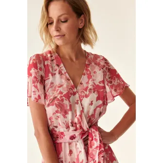 Tatuum, Rochie midi evazata cu imprimeu floral, Alb, Roz, 42