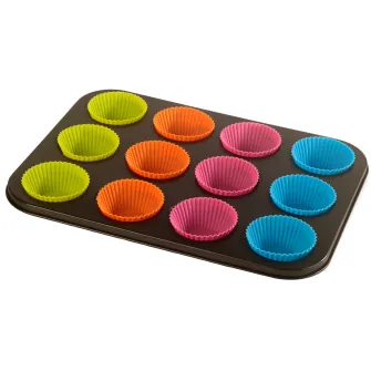 Tava 12 briose Vanora Home, Teflonata, Forme silicon