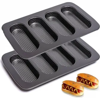 Tava pentru chifle hot dog, antiaderenta, design ventilat, 34.8x21.3x2.8cm