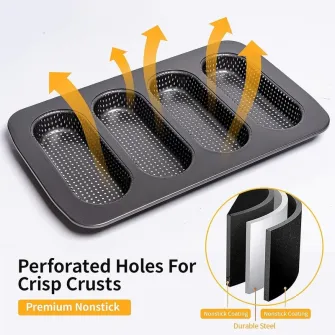 Tava pentru chifle hot dog, antiaderenta, design ventilat, 34.8x21.3x2.8cm