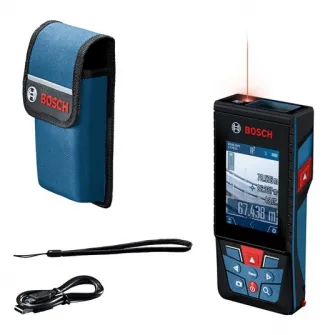Telemetru cu laser Bosch 0601072Z00, 150 m domeniu maxim de lucru, 50 valori memorate, Bluetooth, 650 nm dioda laser, cablu micri USB, curea transport, geanta protectie