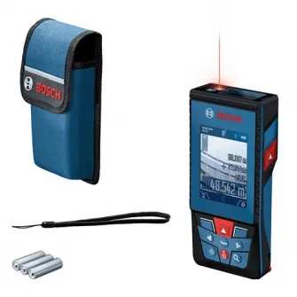 Telemetru laser Bosch 0601072Y00, 100 m domeniu maxim masurare, +/-1.5 mm/m precizie, 50 valori memorate, Bluetooth, curea mana, geanta protectie