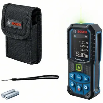 Telemetru laser Bosch Professional GLM 50-25 G, 50 m domeniu masurare, 515 nm dioda laser, ± 1.5 mm precizie, IP65, 2 baterii 1.5 V LR6 (AA), geanta protectie, curea transport