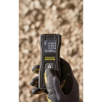 Telemetru laser Stanley Fatmax FMHT77165-0, 50 m distanta masurare, +/- 1.5 mm abatere masura, functie pitagora, masurare continua, metric/inch unitate masura