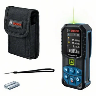 Telemetru profesional cu laser verde Bosch 0601072U00, 515 nm, ± 1.5 mm precizie, IP 65, Bluetooth 4.2, 2 baterii de 1.5 V (AA), husa de protectie, curea de transport