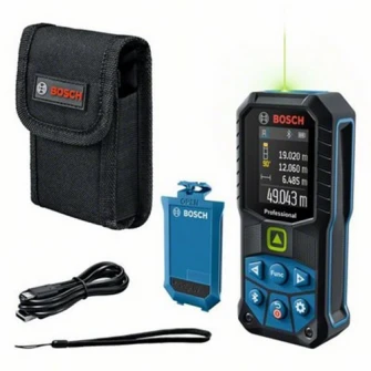 Telemetru profesional pe acumulator laser verde Bosch 0601072U01, 515 nm, ± 1.5 mm precizie, IP 65, Bluetooth 4.2, acumulator Li-Ion, 3.7V, 1 Ah, cablu USB, curea transport, huse de protectie