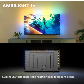 Televizor Philips AMBILIGHT tv LED 65PUS8010, 164 cm, Smart TV, 4K Ultra HD, Clasa E (Model 2025)