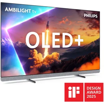 Televizor Philips AMBILIGHT tv OLED+ 55OLED910, 139 cm, Google TV, 4K Ultra HD, 100 Hz, Clasa F (Model 2025)