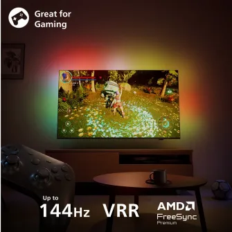Televizor Philips AMBILIGHT tv QLED 85PUS9010, 215 cm, Smart TV, 4K Ultra HD, 100Hz, Clasa E (Model 2025)