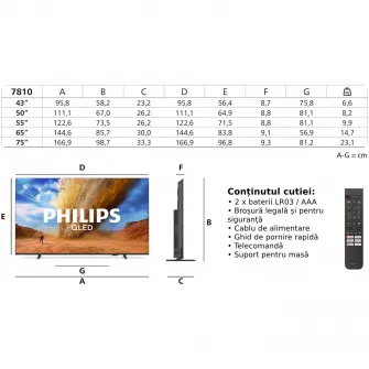 Televizor Philips QLED 43PUS7810, 108 cm, Smart TV, 4K Ultra HD, Clasa F (Model 2025)