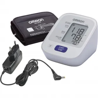Tensiometru complet automat de brat Omron M300, Tehnologie IntelliSense, Afisaj LCD, Adaptor AC original Omron, Alb